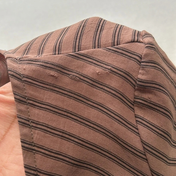 Zara Ruffled Ruched Dress V Neck Short Sleeve Brown Black Stripes Size Small - Picture 10 of 11